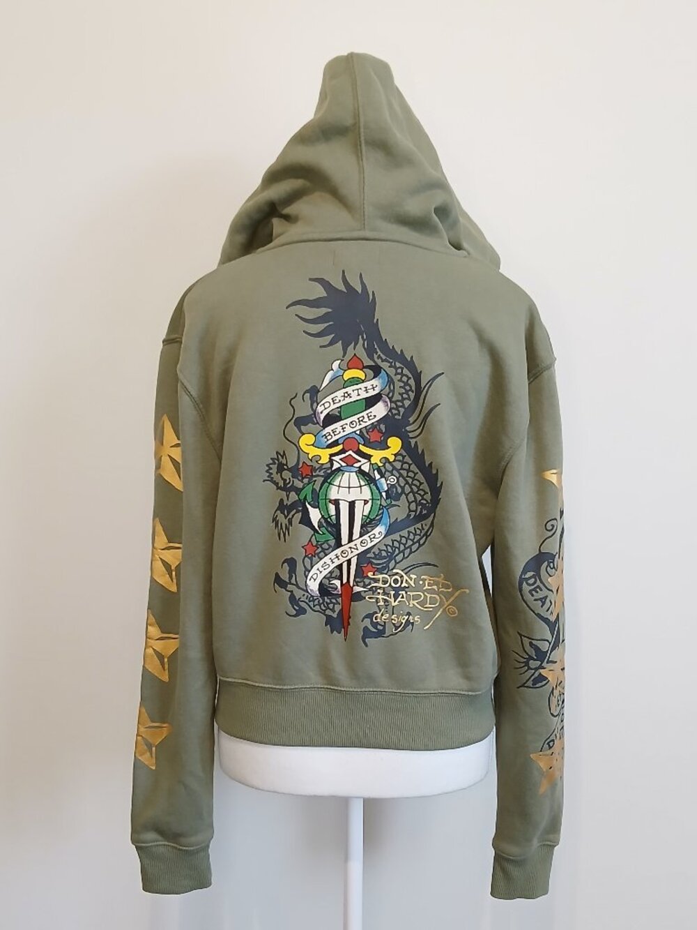 Ed Hardy Cobra Flame Zip Front Fleece Hoodie Size Medium - Picture 4 of 7